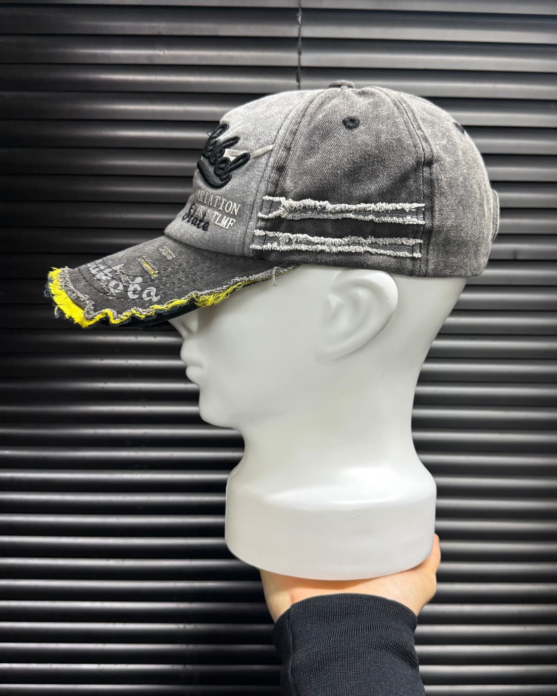 버팔로 소 뿔 뼈 래터링 프린팅 볼캡 흑청 데님 고스 펑크 갸루 로리걸 상품이미지2