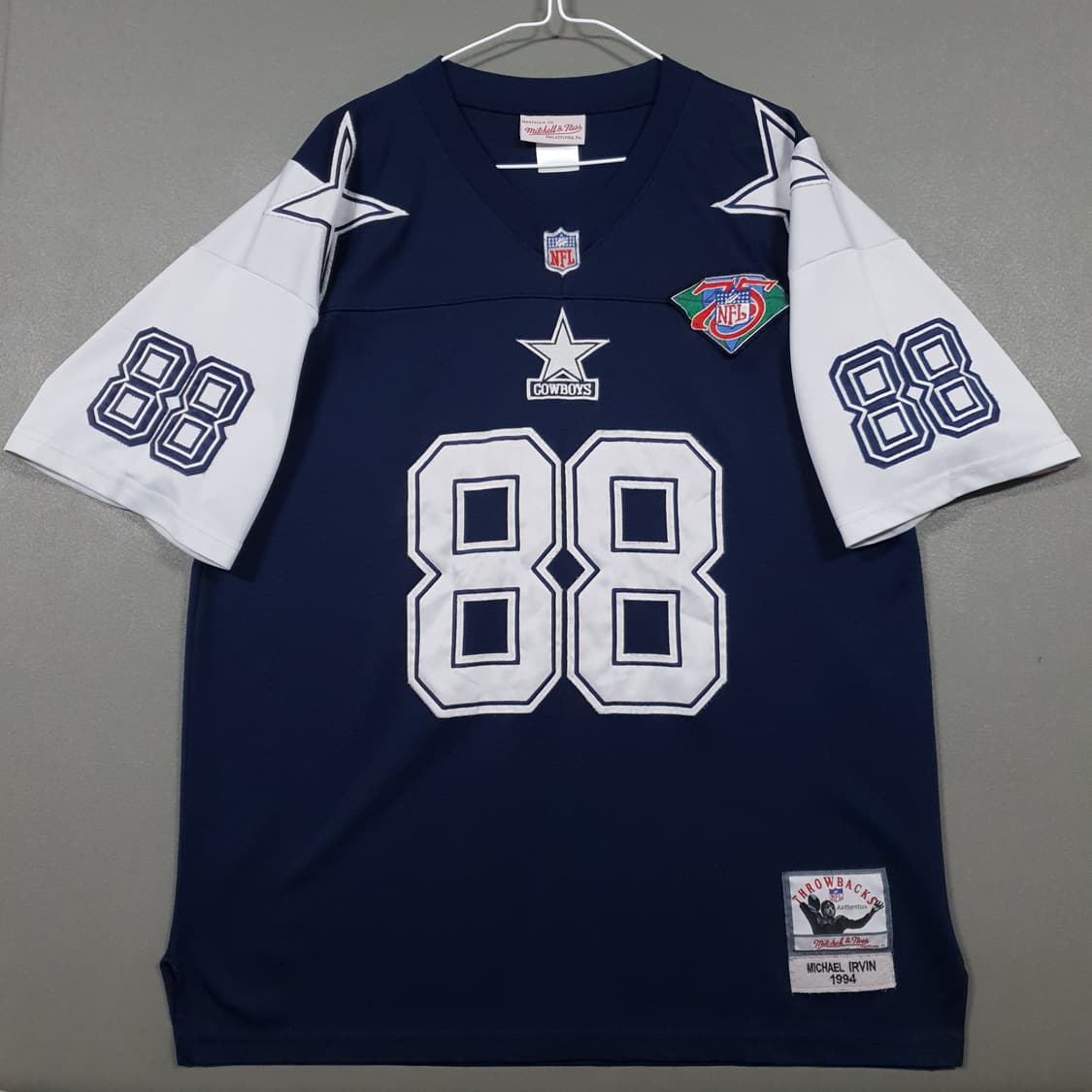 XL) NFL 댈러스 카우보이 미첼앤네스 마이클 어빈 반팔 럭비 져지 상품이미지4