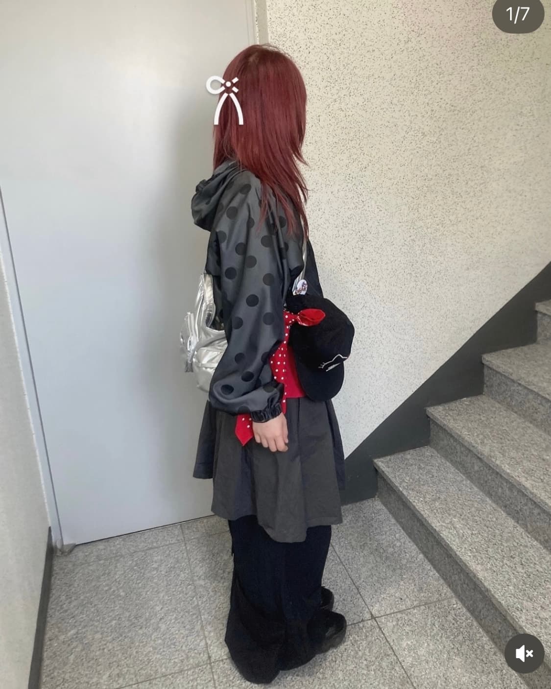 빈티지 도트 바람막이 후드집업 상품이미지5