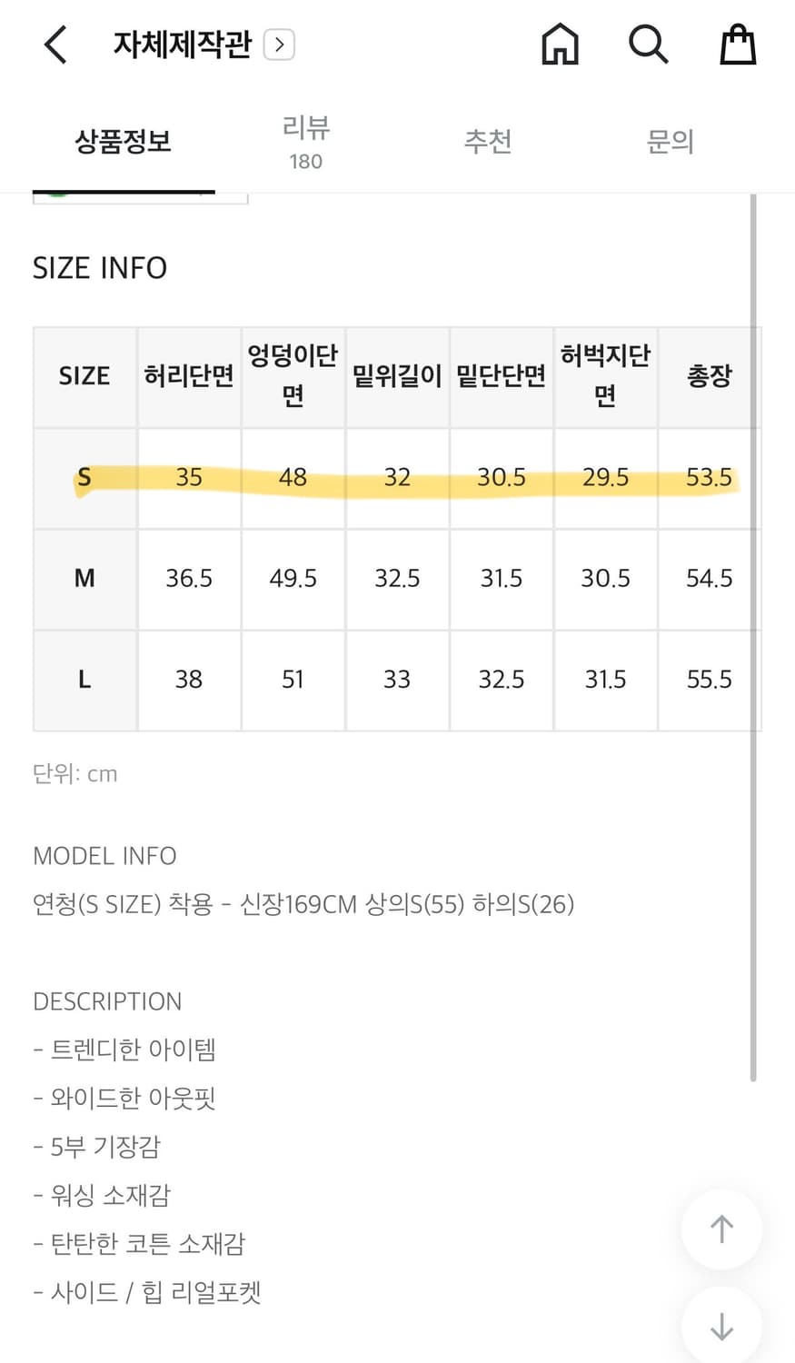 블랙업 5부 워싱 데님팬츠  상품이미지4