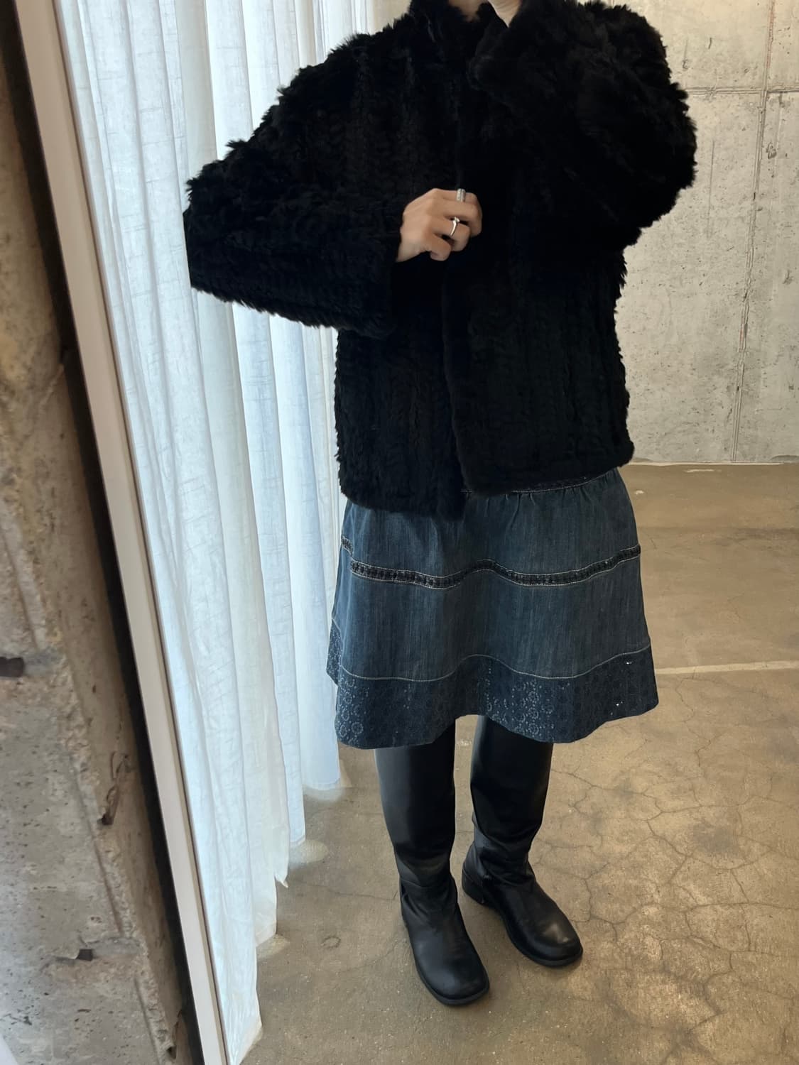 리얼 토끼털 퍼자켓 블랙 상품이미지2