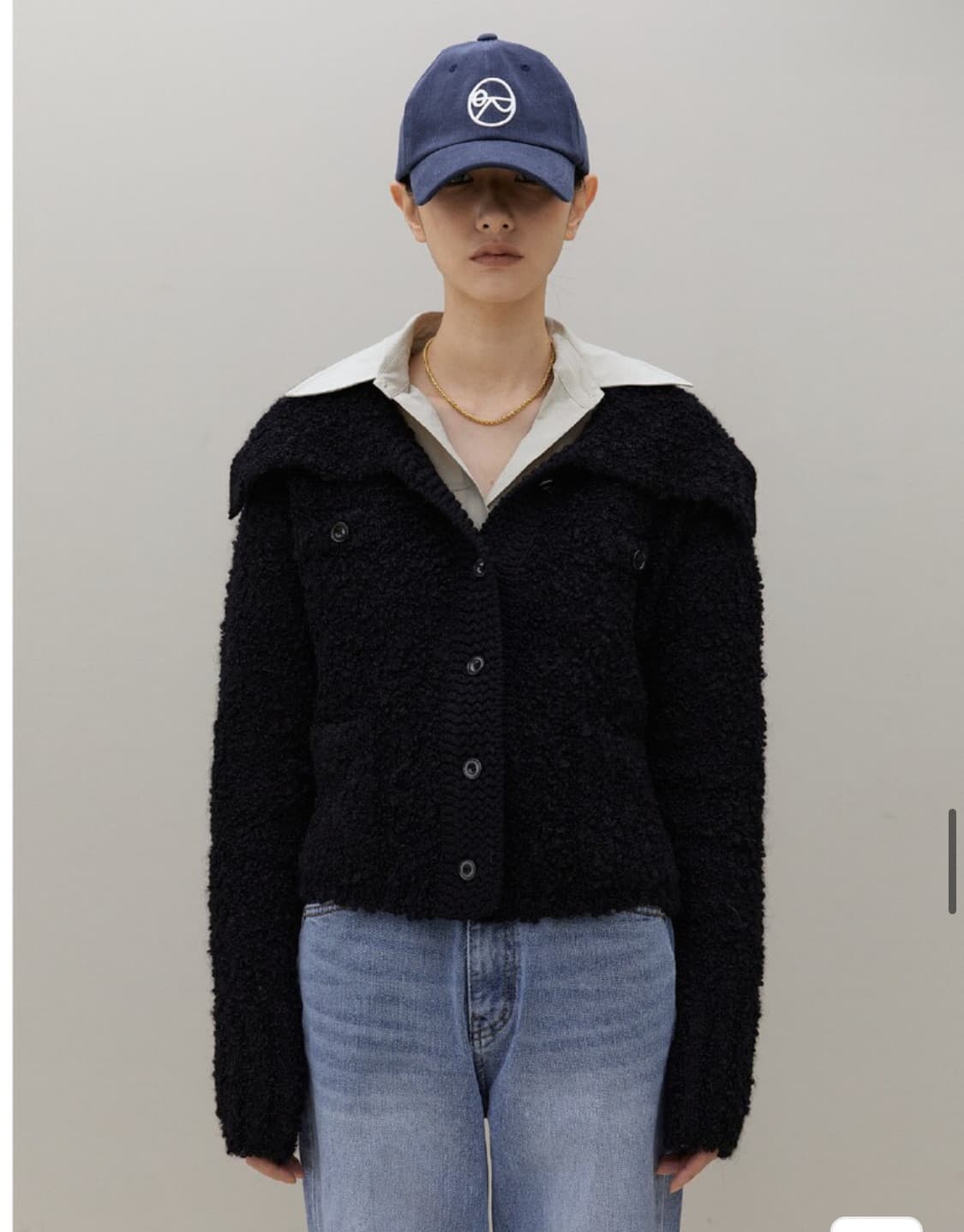 아우로 OURO 컬리 가디건 블랙 상품이미지1