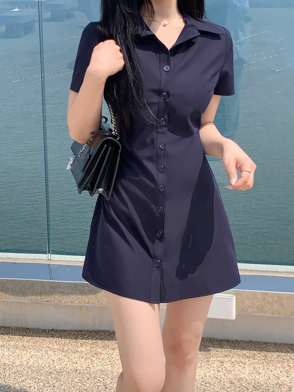 데이로제 자체제작 -3kg 슬림핏 반팔 셔츠 원피스 상품이미지2