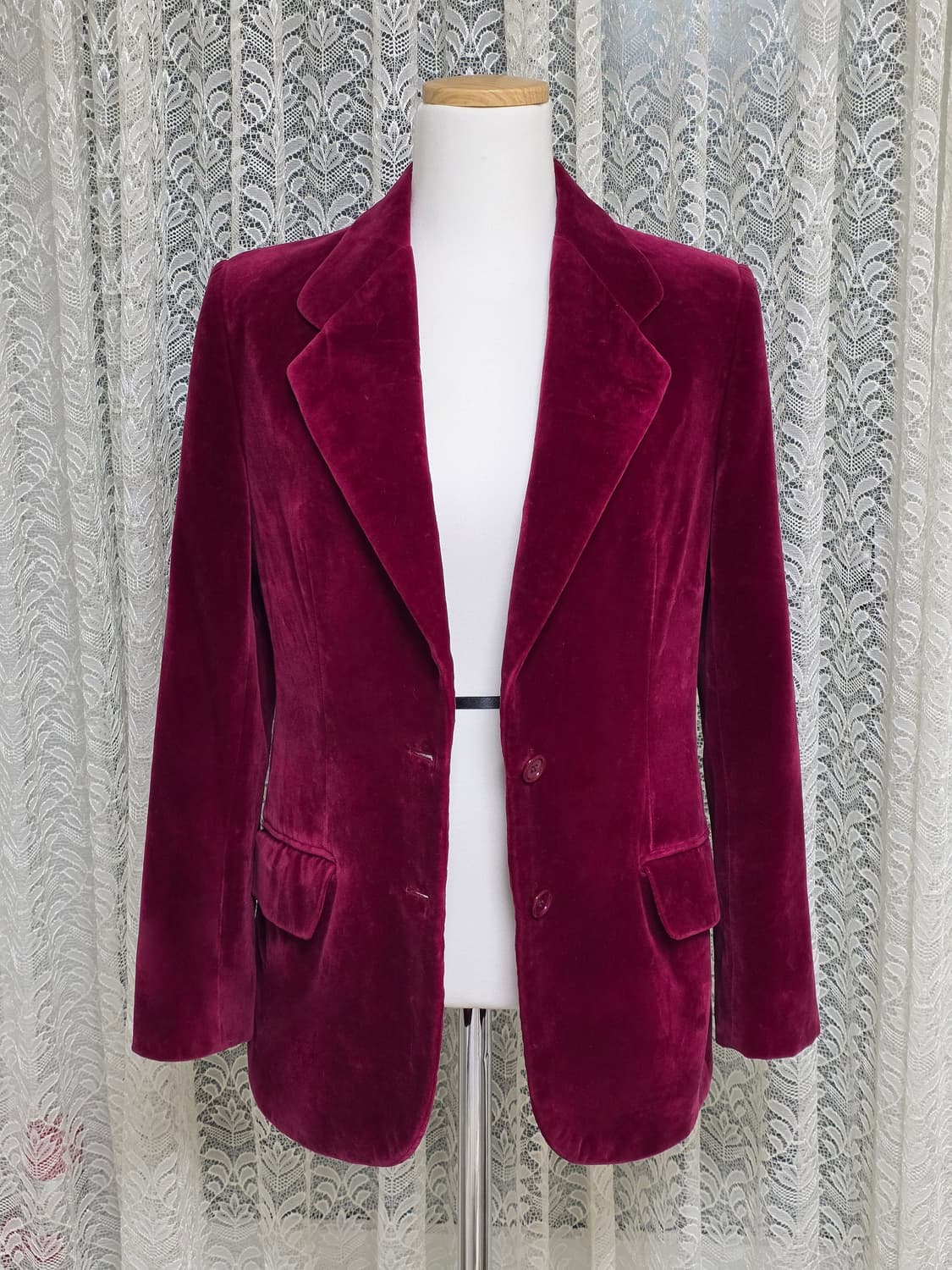 Vin Vert 80년대 일본 빈티지 체리색상 벨벳 자켓 상품이미지1