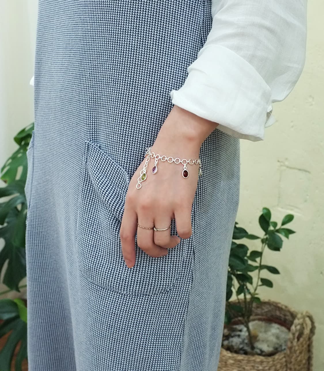 925 실버 천연석 참달린 데일리 심플 팔찌 상품이미지7