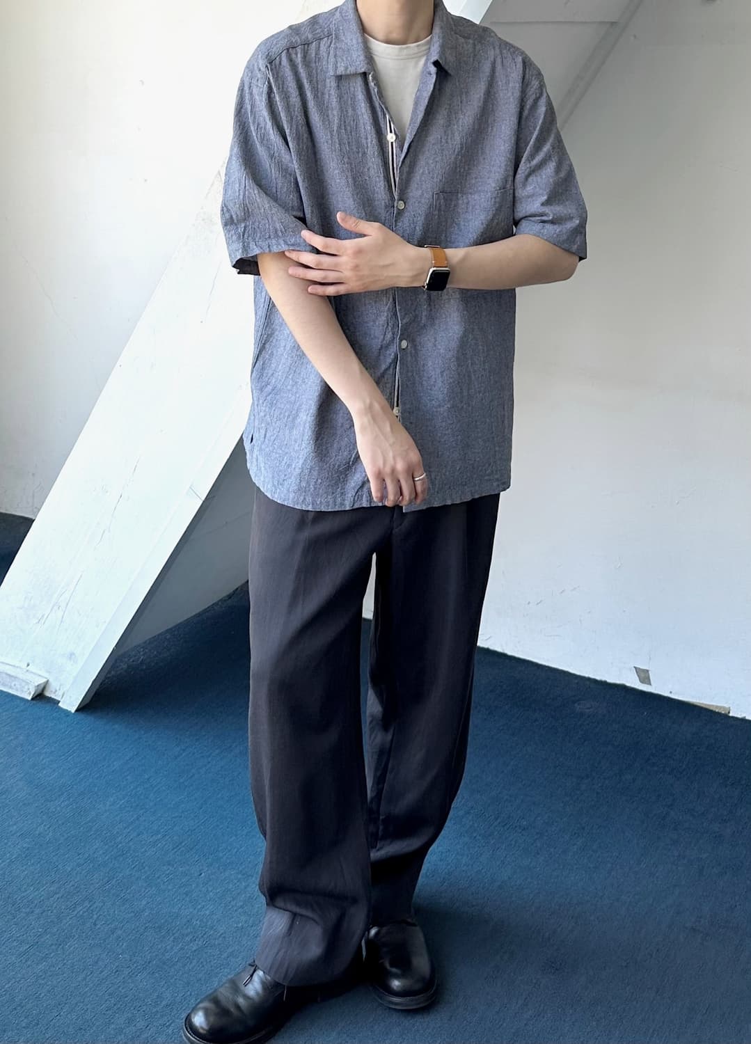 Natural cotton woven fabric H/S shirt 상품이미지7