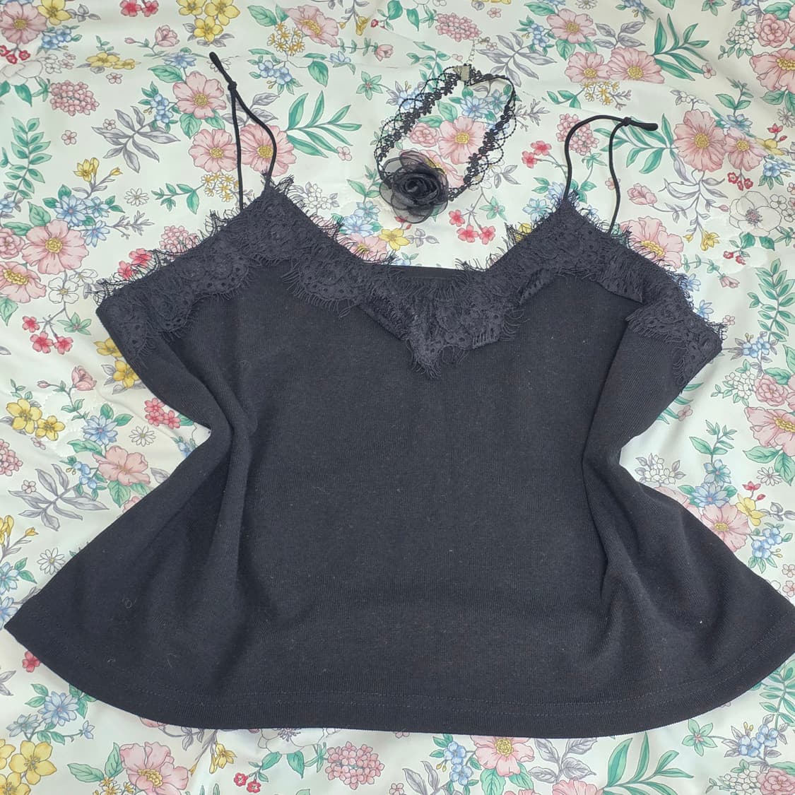 3000원 빈티지)블랙 레이스 오네갸루 y2k 고딕슬리브리스 민소매탑 상품이미지2