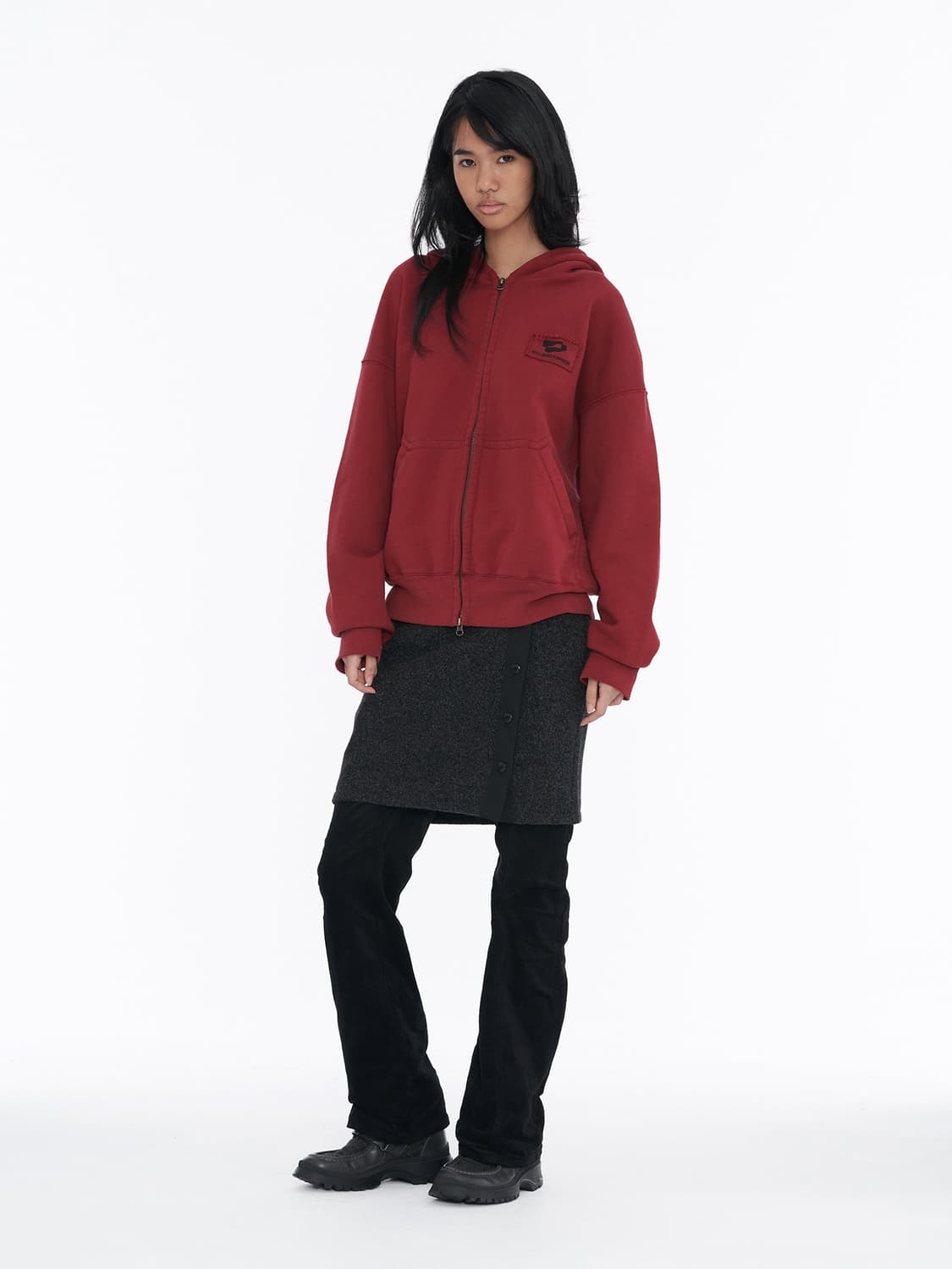 웰빙익스프레스 로고 패치 집업 버건디 상품이미지1