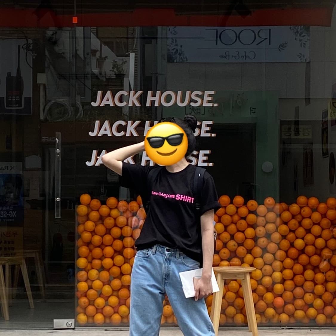 (M) 꼼데가르송 핫 핑크 로고 반팔 티셔츠 상품이미지2