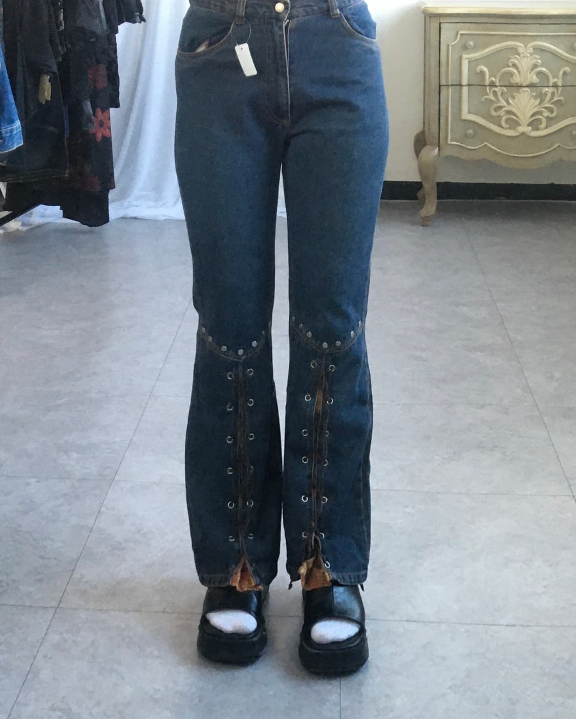Lace up point denim pants 상품이미지1