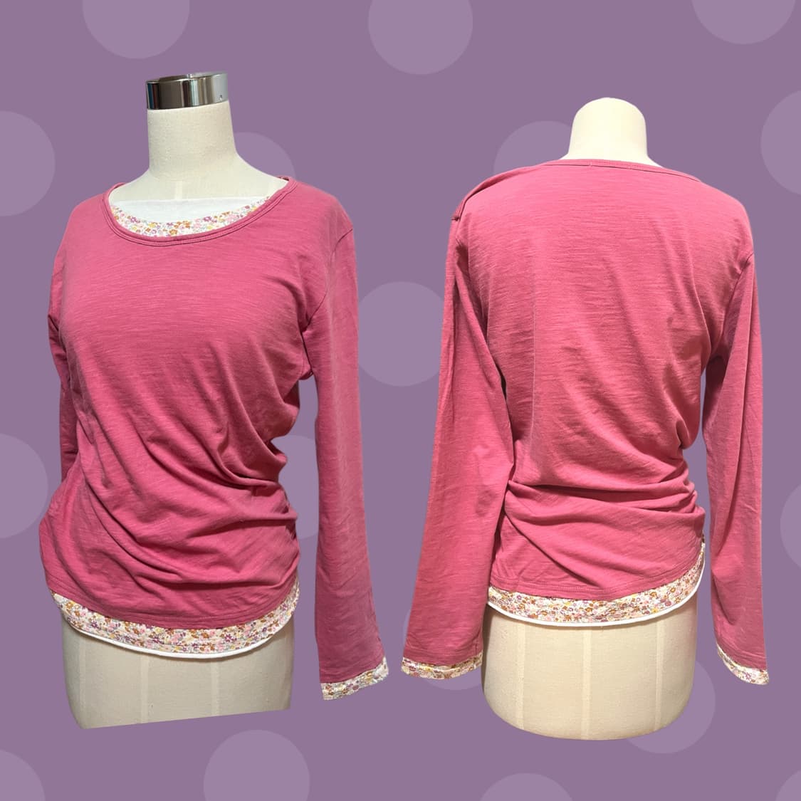 빈티지 진달래핑크 플라워 레이어드 티셔츠 상품이미지3