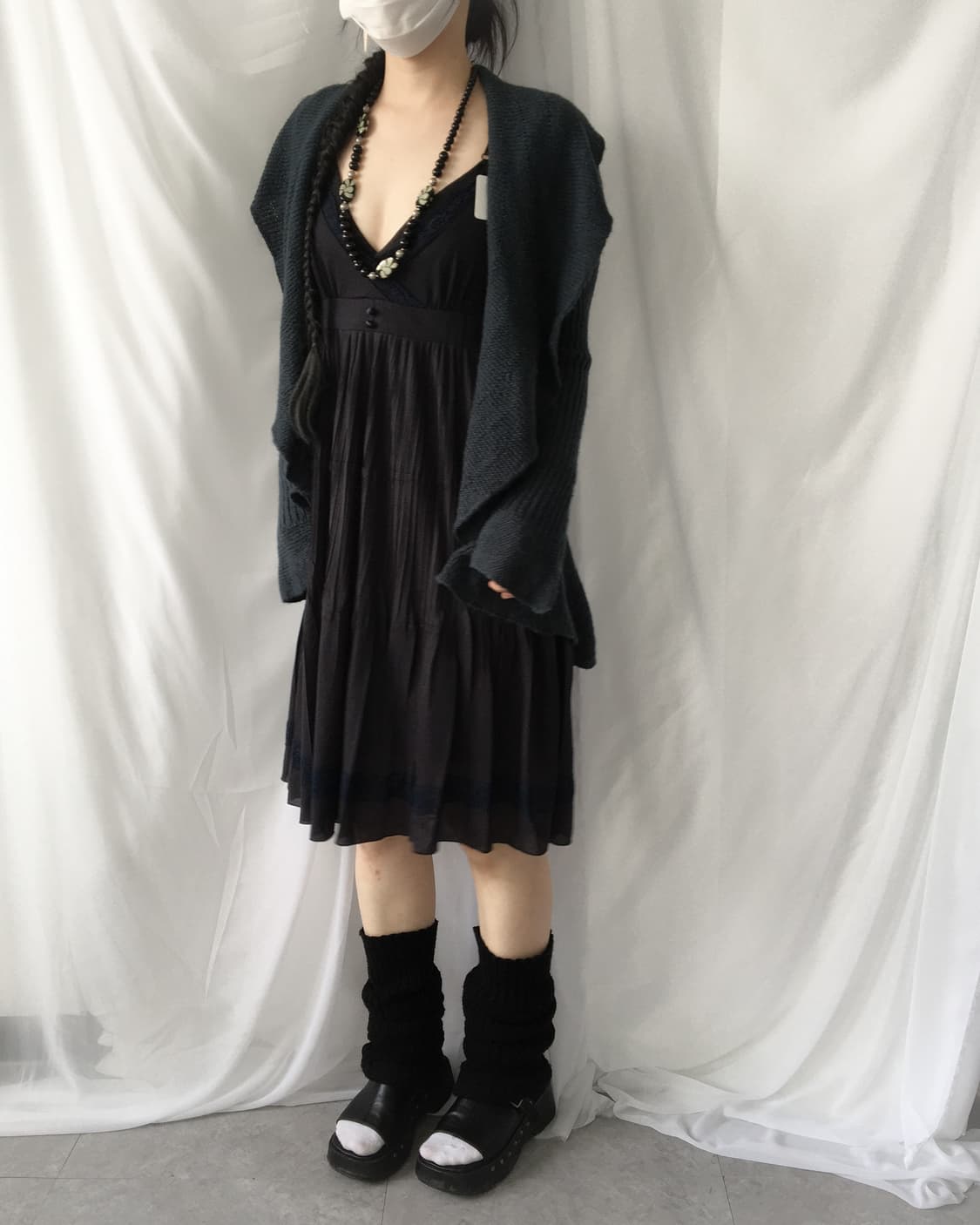 Ruffle drape point blue knit open cardig 상품이미지5