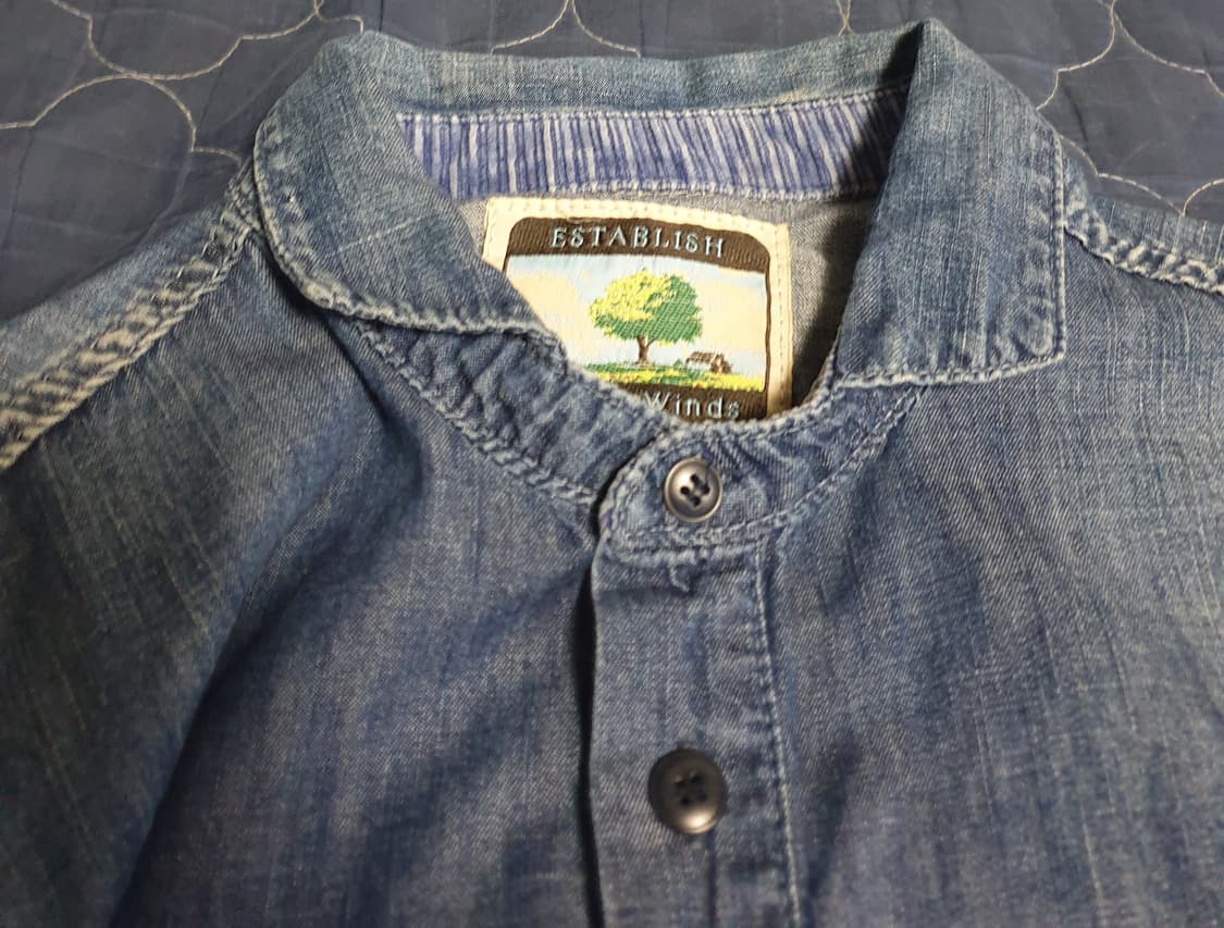 ESTABLISH 블랙라벨 헨리넥 숏카라 빈티지 생지 데님 긴팔셔츠(L) 상품이미지4