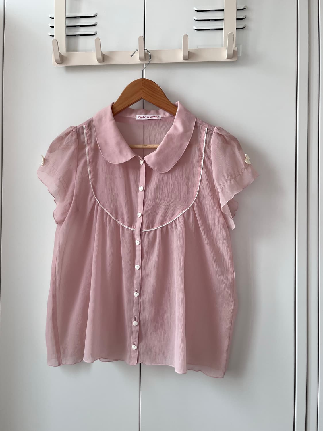 Vintage 하트 리본 연분홍 로걀 반팔 블라우스 상품이미지5