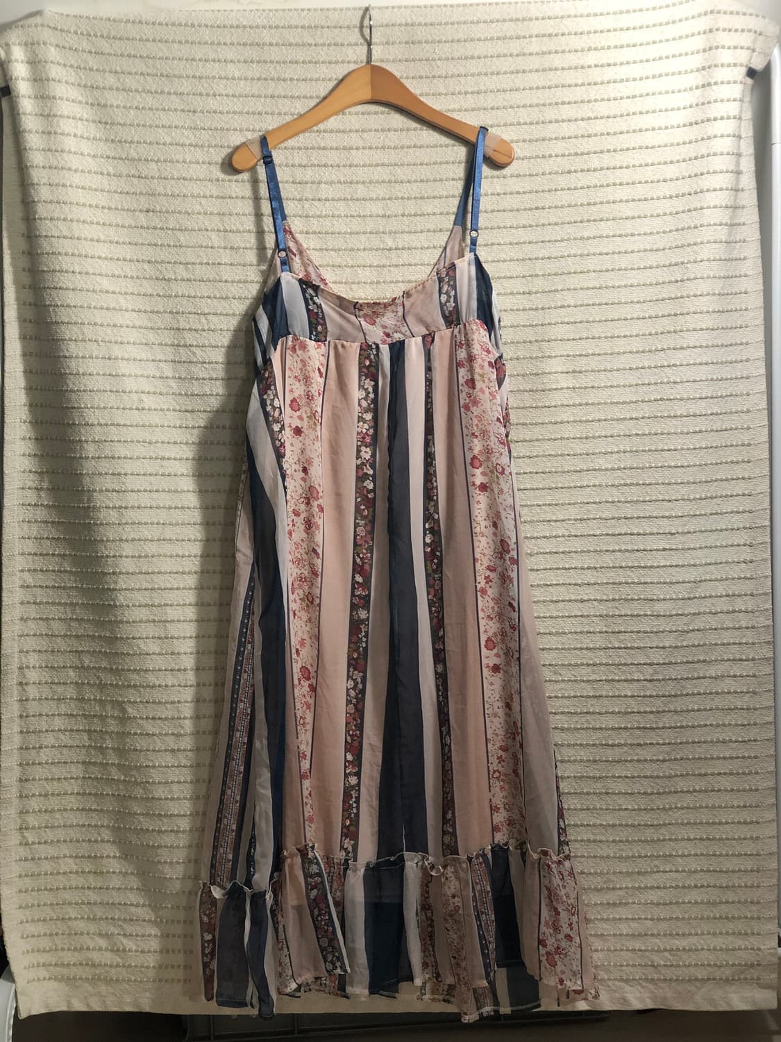 빈티지 블루 핑크 플라워 패턴 쉬폰 모리걸 원피스 상품이미지2