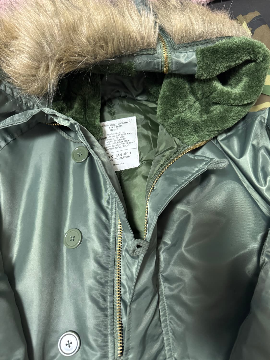 2회착용 밀리터리 N2B 플라이트 패딩 자켓 세이지그린 S 실사이즈105 상품이미지2