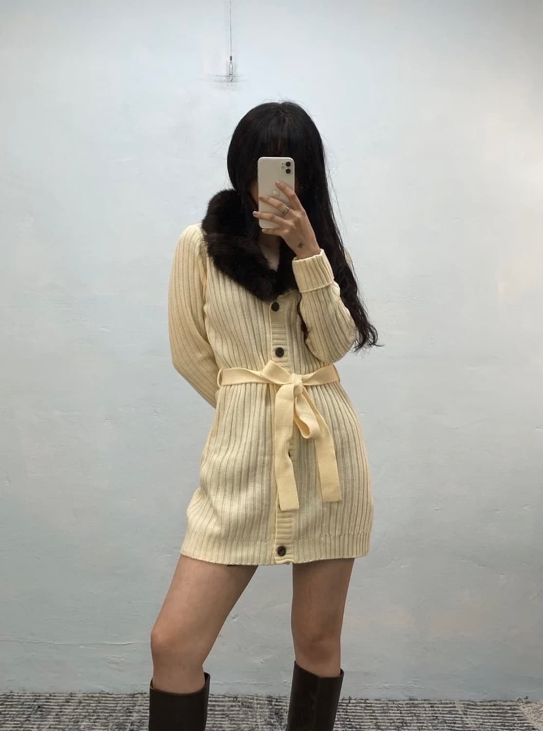 [8436]fur collar cardigan mini onepiece 상품이미지1