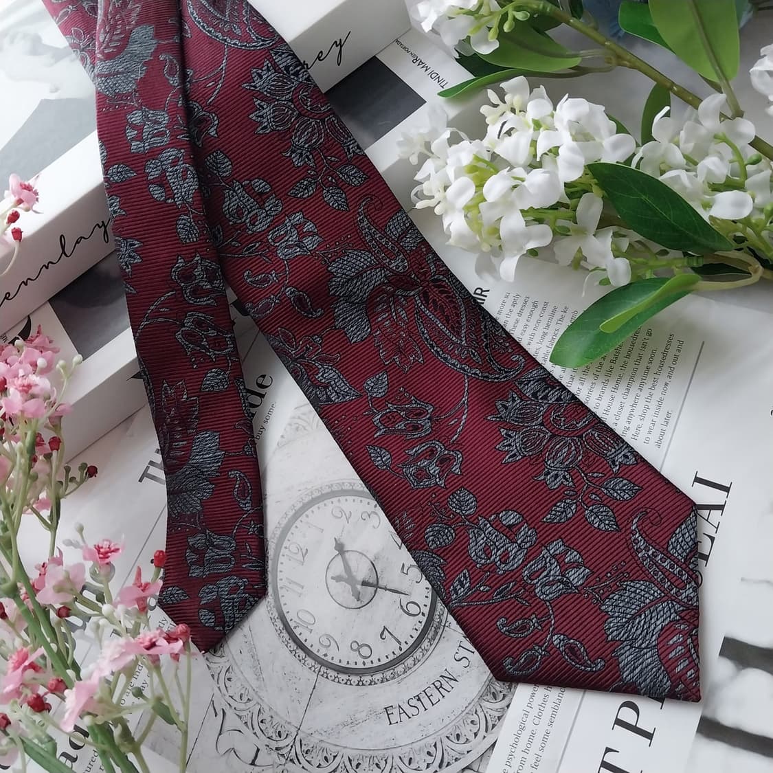빨질레리 실크 와인 자카드 페이즐리 넥타이 8.5cm A+등급 K1458 상품이미지2