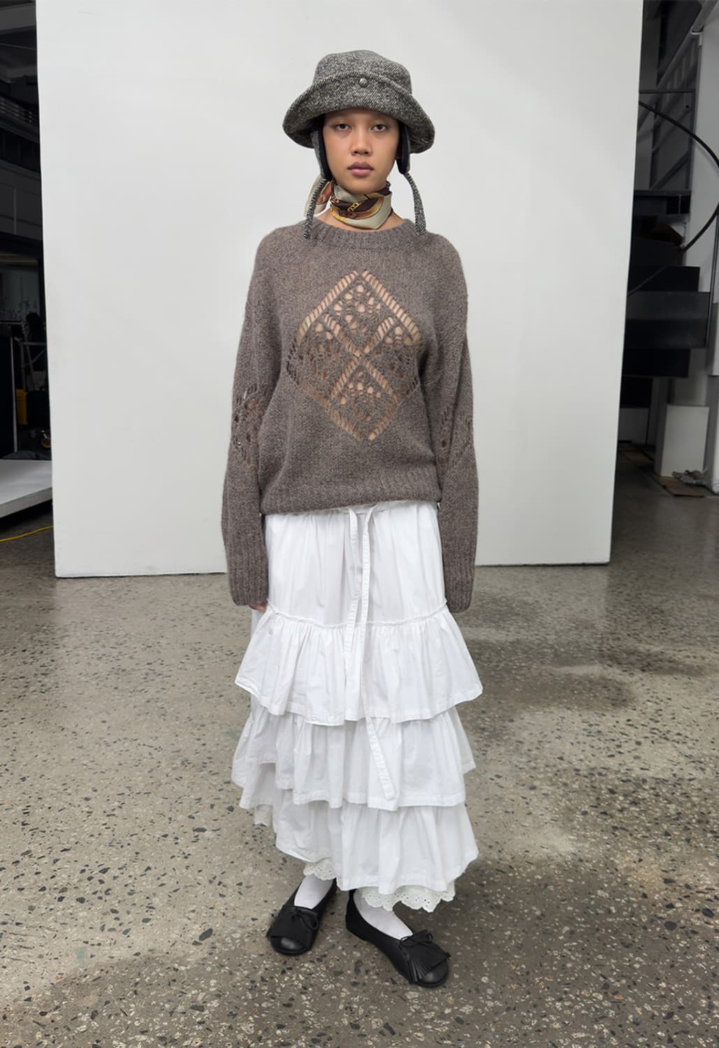 오픈와이와이 롤드 웨이스트 타이어드 스커트 화이트 S 사이즈 상품이미지2