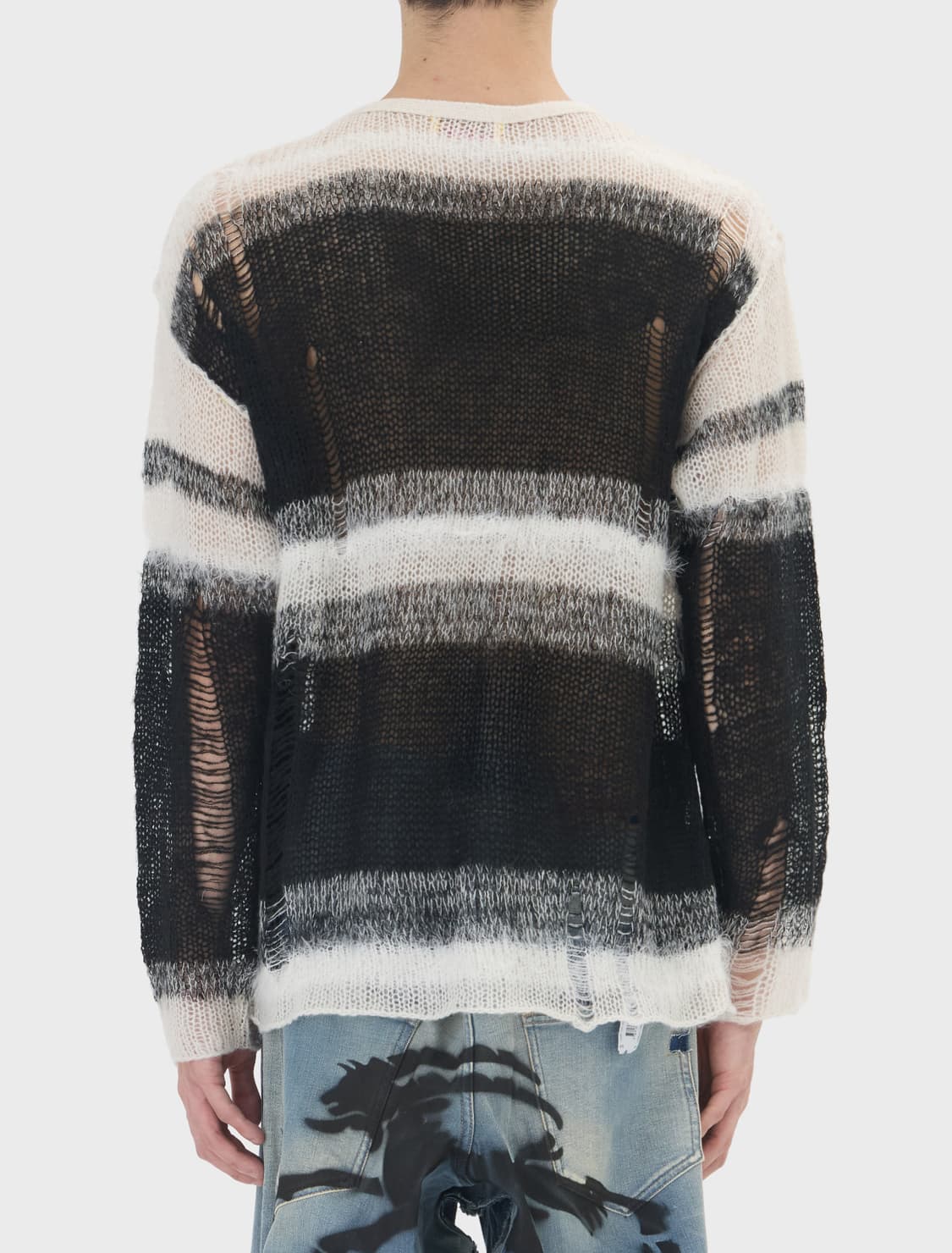 히스테릭 글래머 스컬 아플리케 크러쉬드 스트라이프 스웨터 화이트 상품이미지2