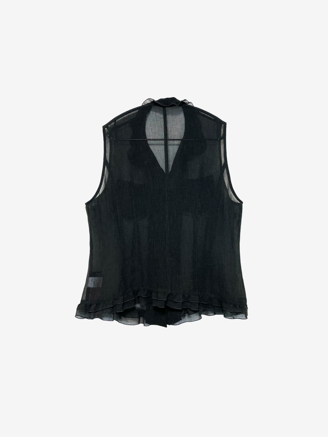 Ruffle Detail Sheer Vest - Dark Brown 상품이미지7