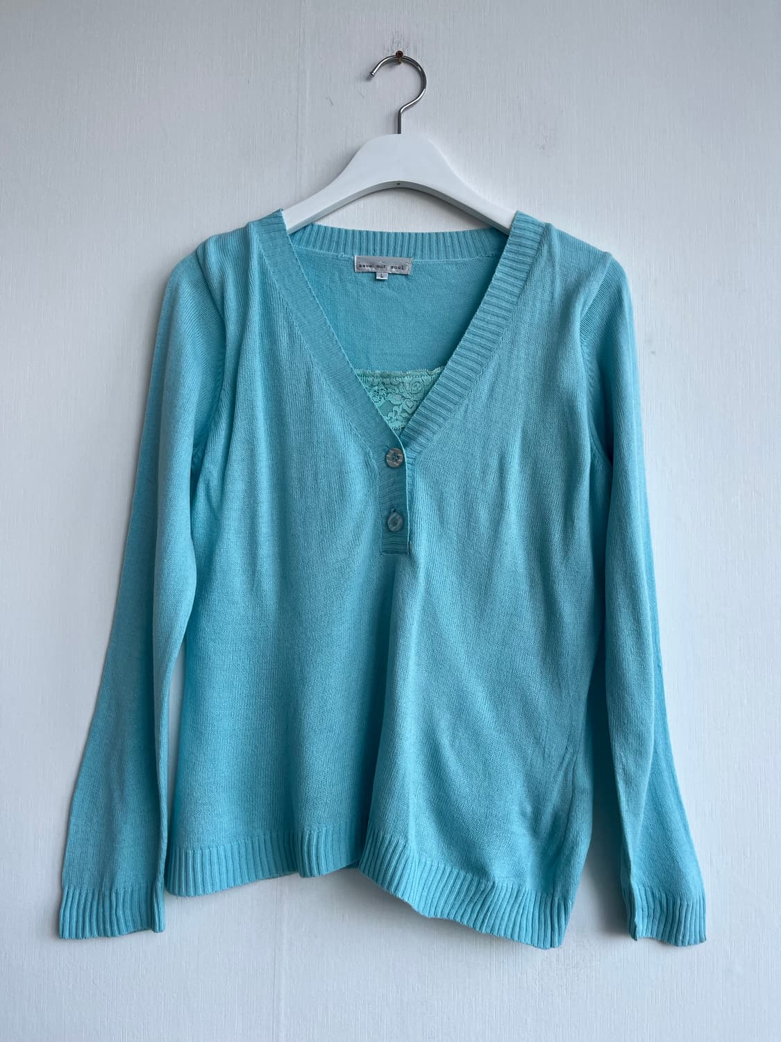 Save Our Soul 아쿠아 브이넥 버튼 니트 상품이미지2