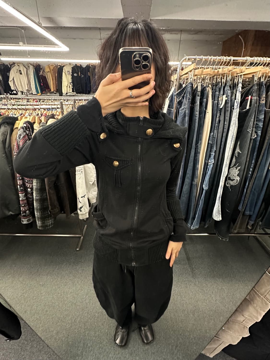 M)BEGUM 빈티지 여성 금장 레이어드 풀집업 상품이미지1