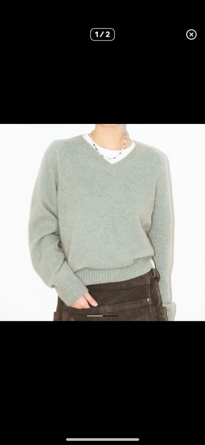 새상품) Falt 폴트 라쿤 브이넥 니트 민트 상품이미지2