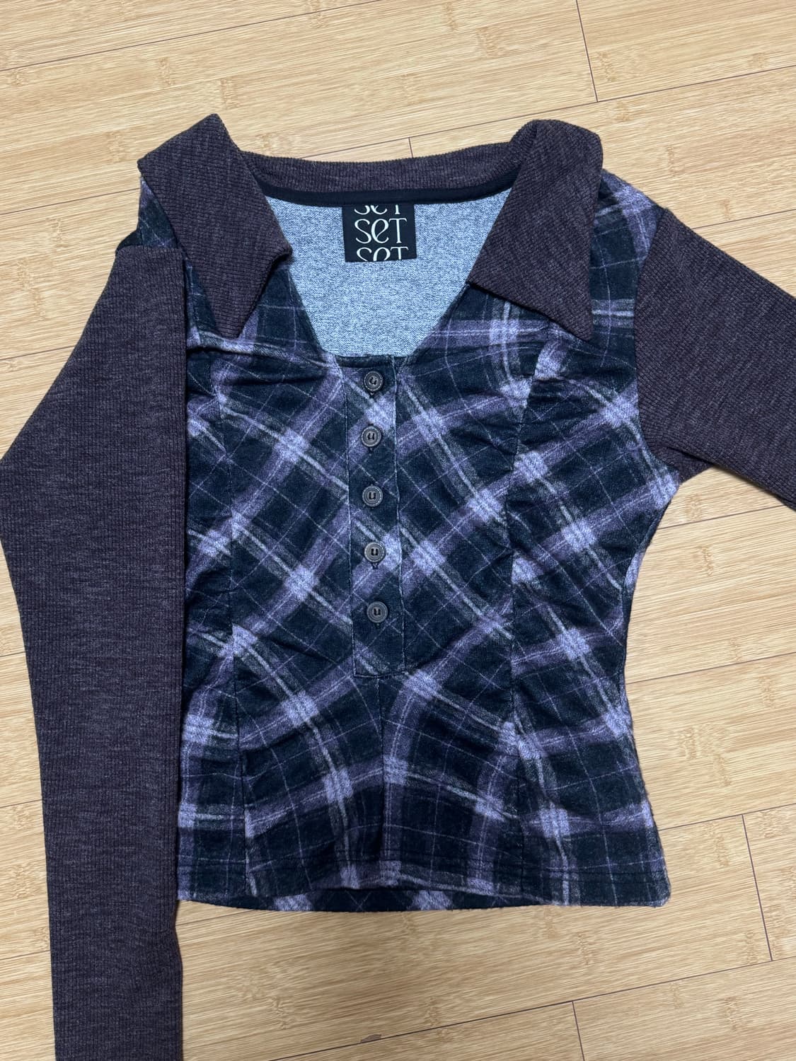 쎄쎄쎄 라비린스 체크 셔링 탑 딥퍼플 상품이미지5