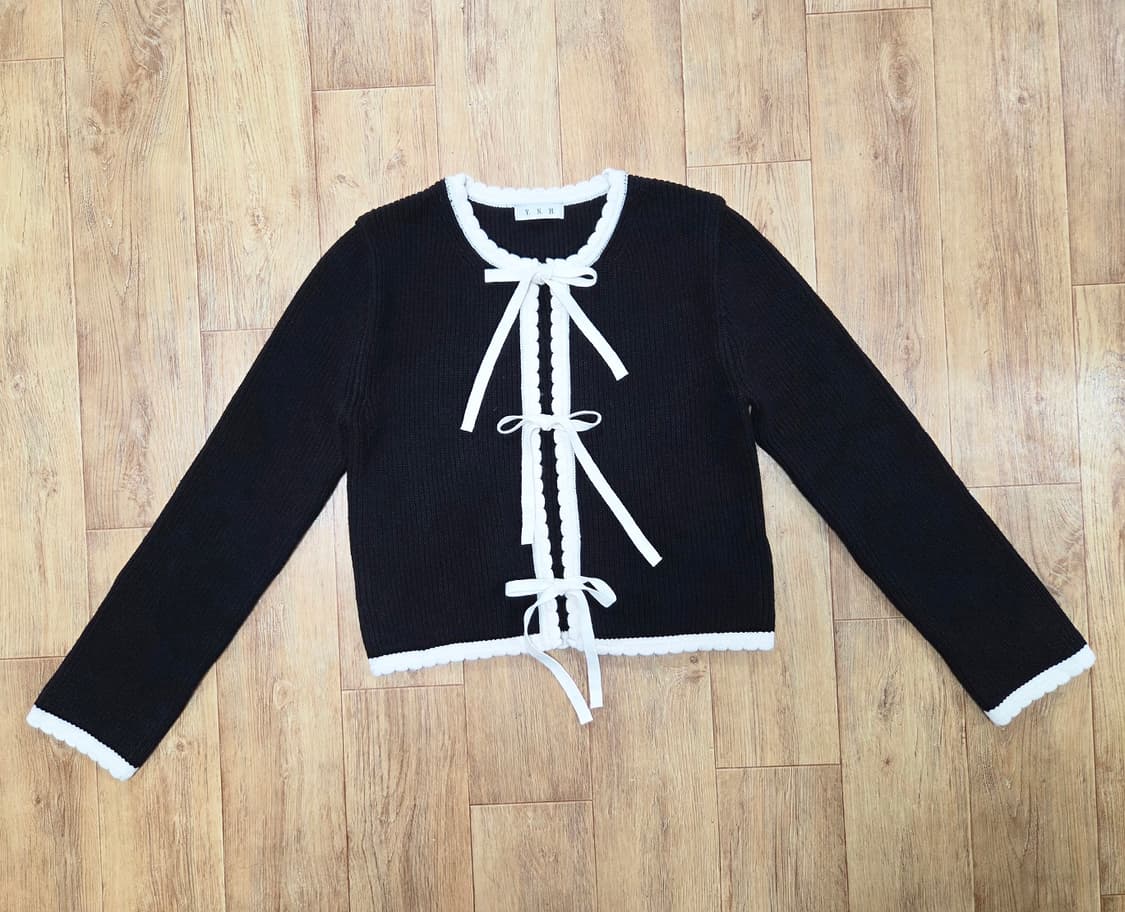 유어네임히얼(Your name here) 배색 리본이 가디건 새상품  상품이미지5