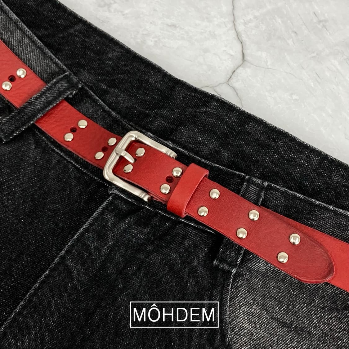 [Unisex] 두줄 스터드 이태리 가죽 벨트 상품이미지1