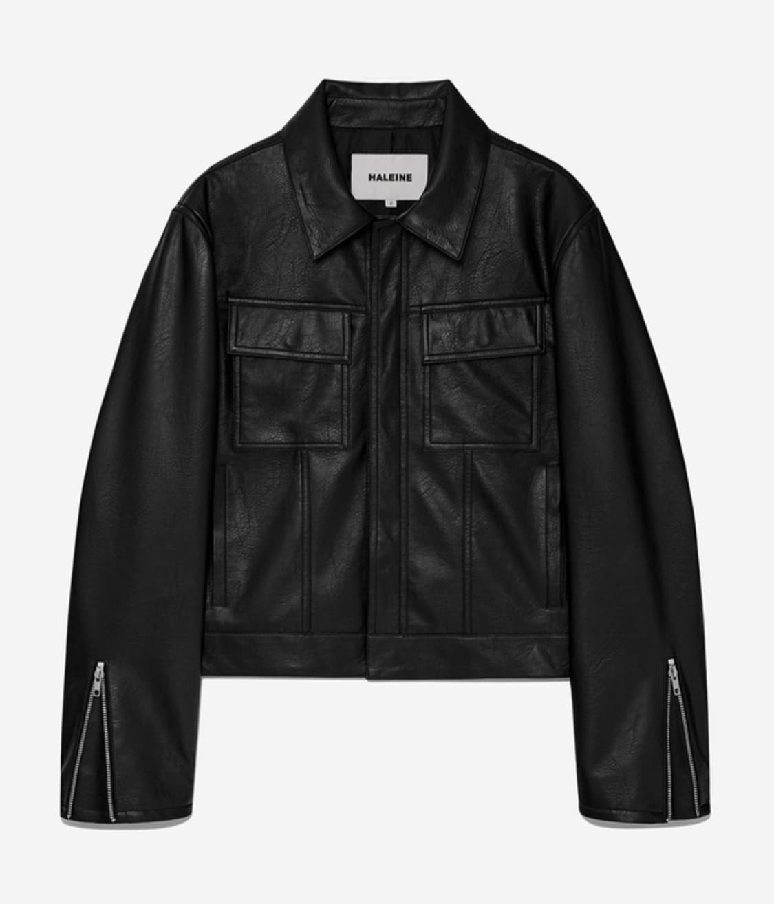 알렌느 TRUCKER FAUX LEATHER JACKET 블랙 2사이즈 상품이미지2