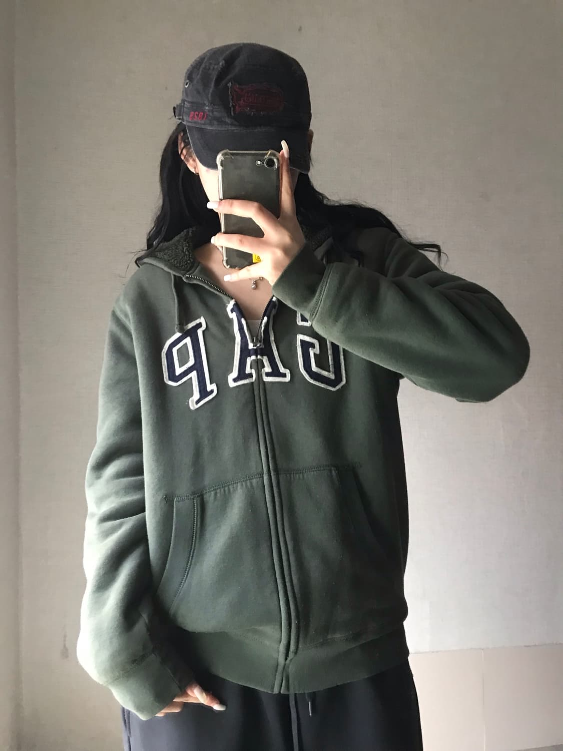 갭 카키 보아털 후드집업 상품이미지2