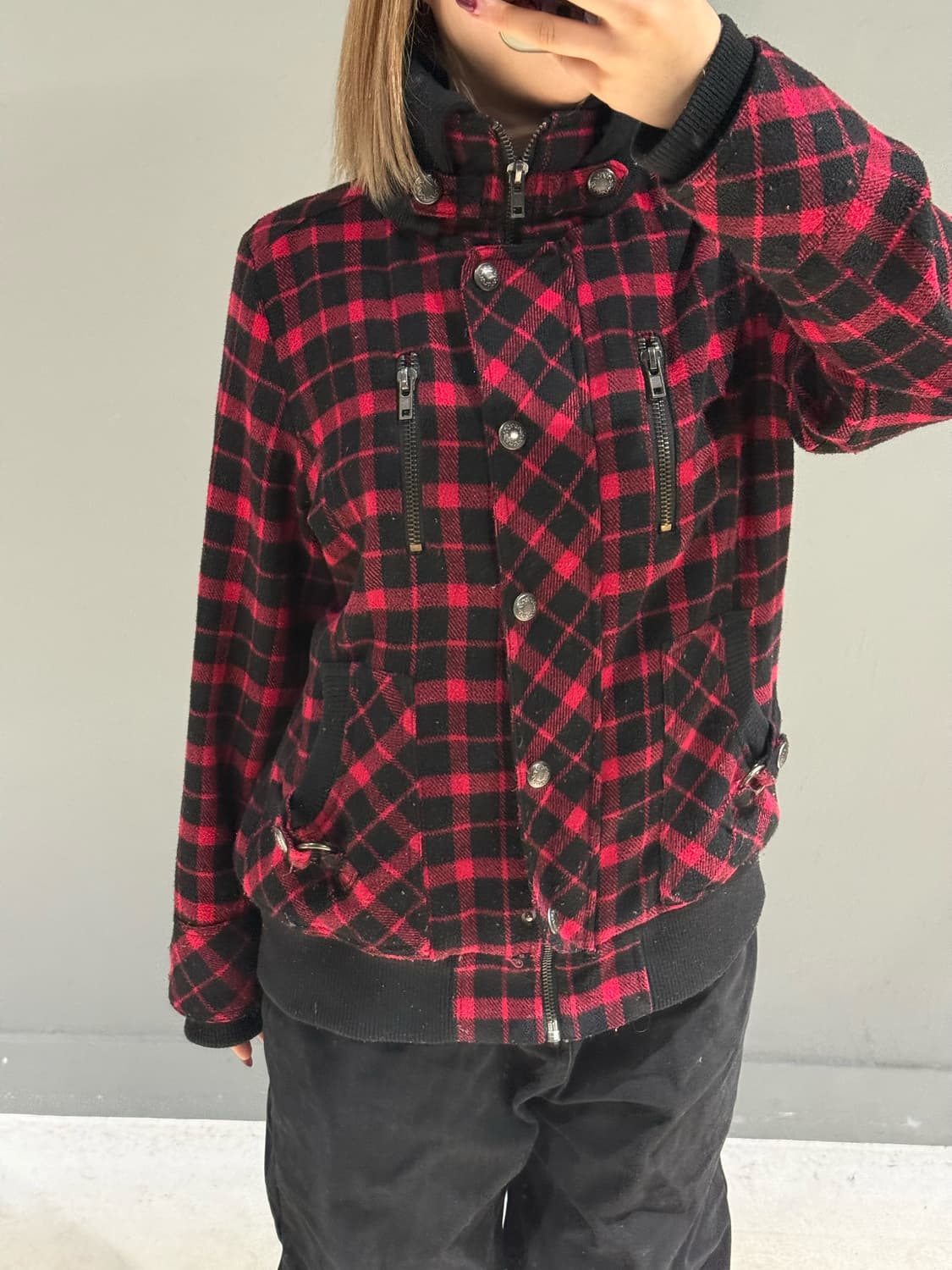 Kitsch hot pink check pattern jacket 상품이미지2