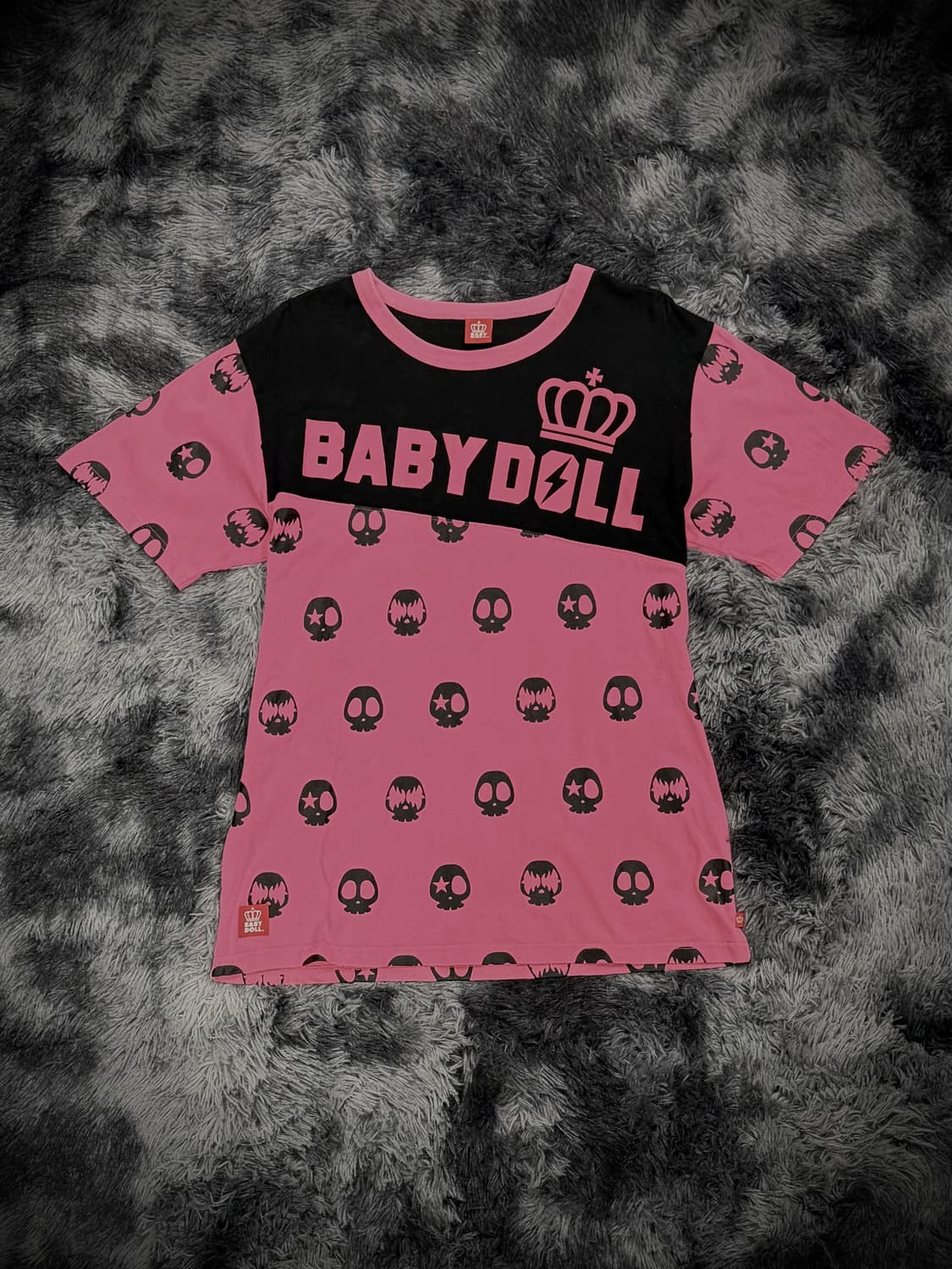 Baby Doll 스컬 패턴 핑크 반팔 티셔츠 상품이미지1