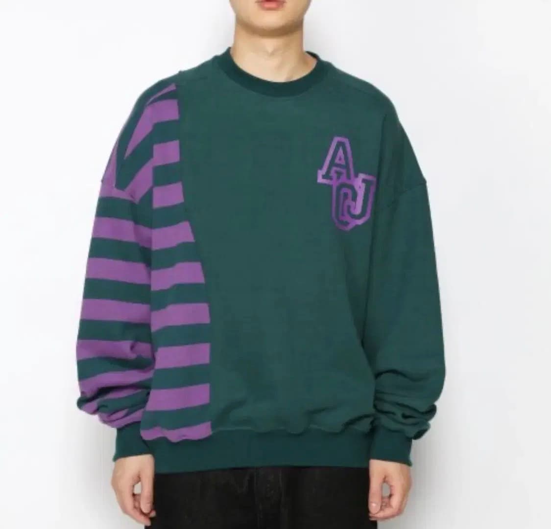 아조바이아조 투폴드 스트라이프 맨투맨 그린퍼플 상품이미지2