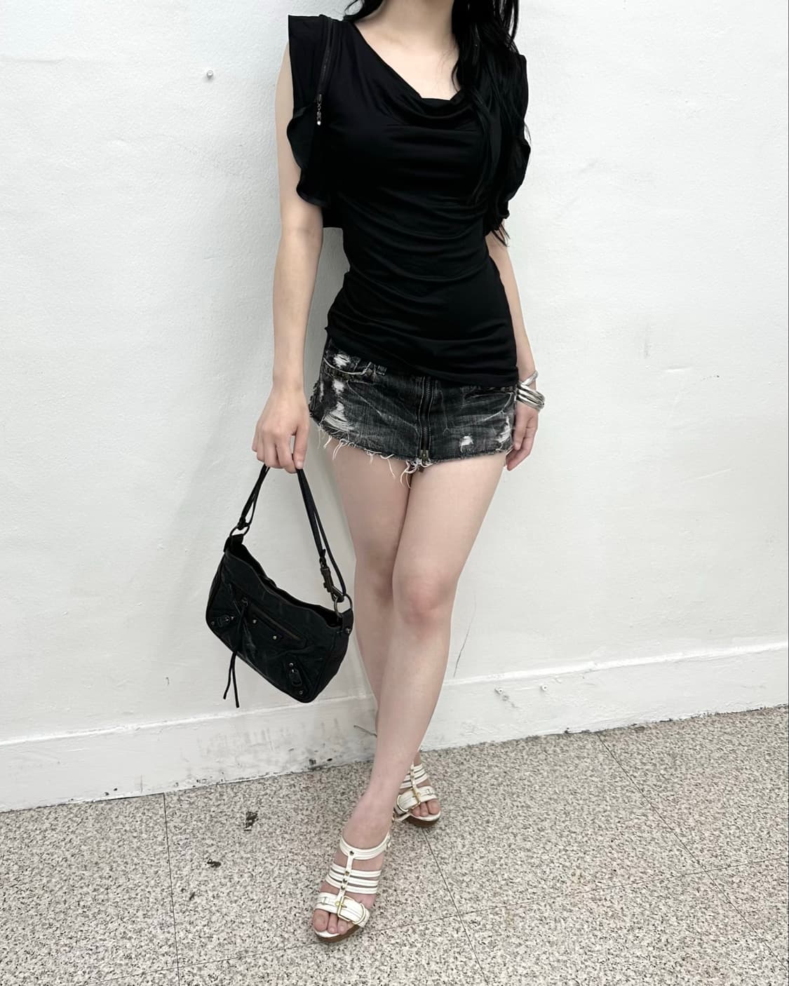 Shoulder zip detail drape short sleeve 상품이미지3