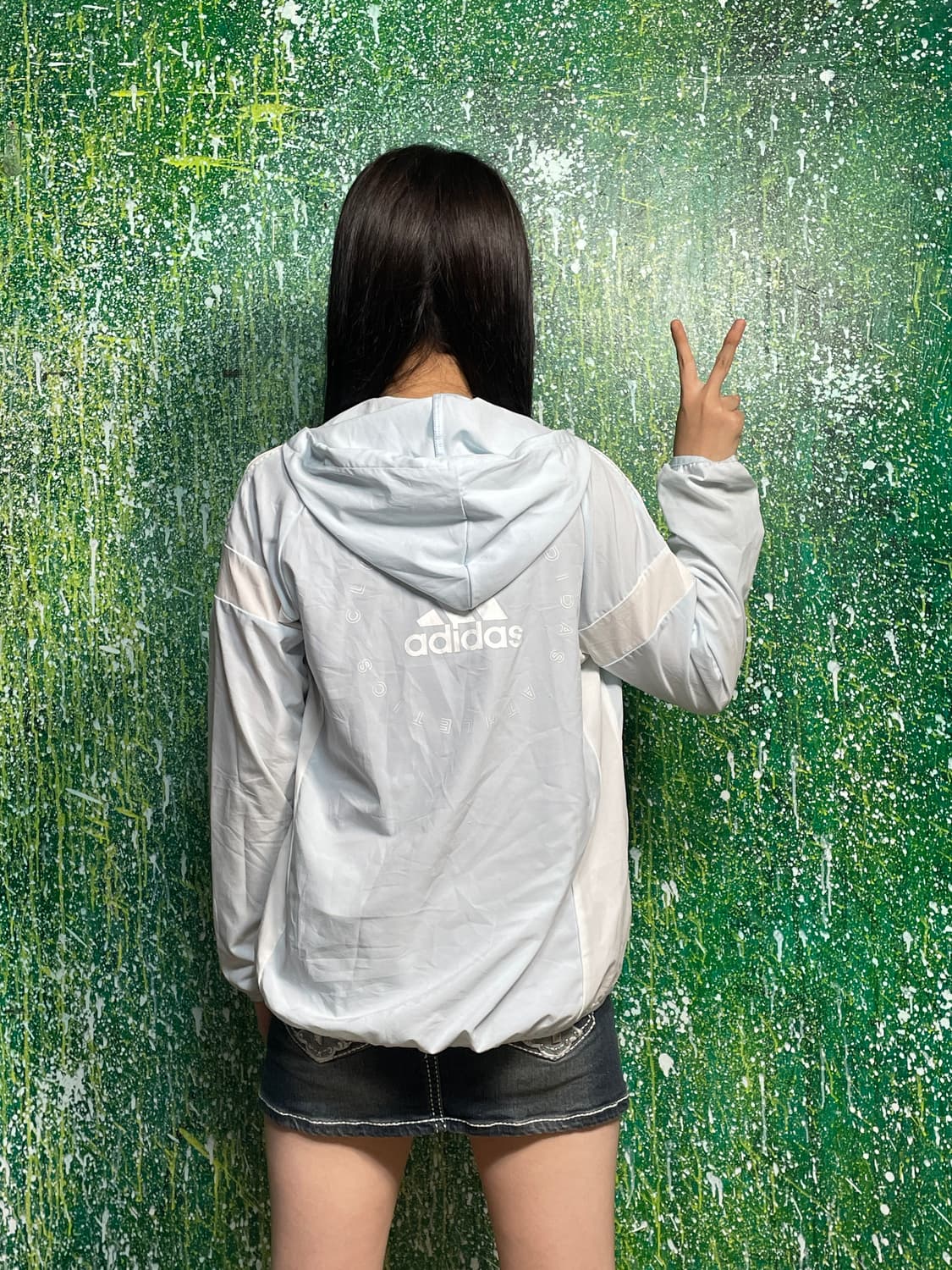 아디다스 빅로고 스카이블루 후드 바람막이 자켓 S 상품이미지2