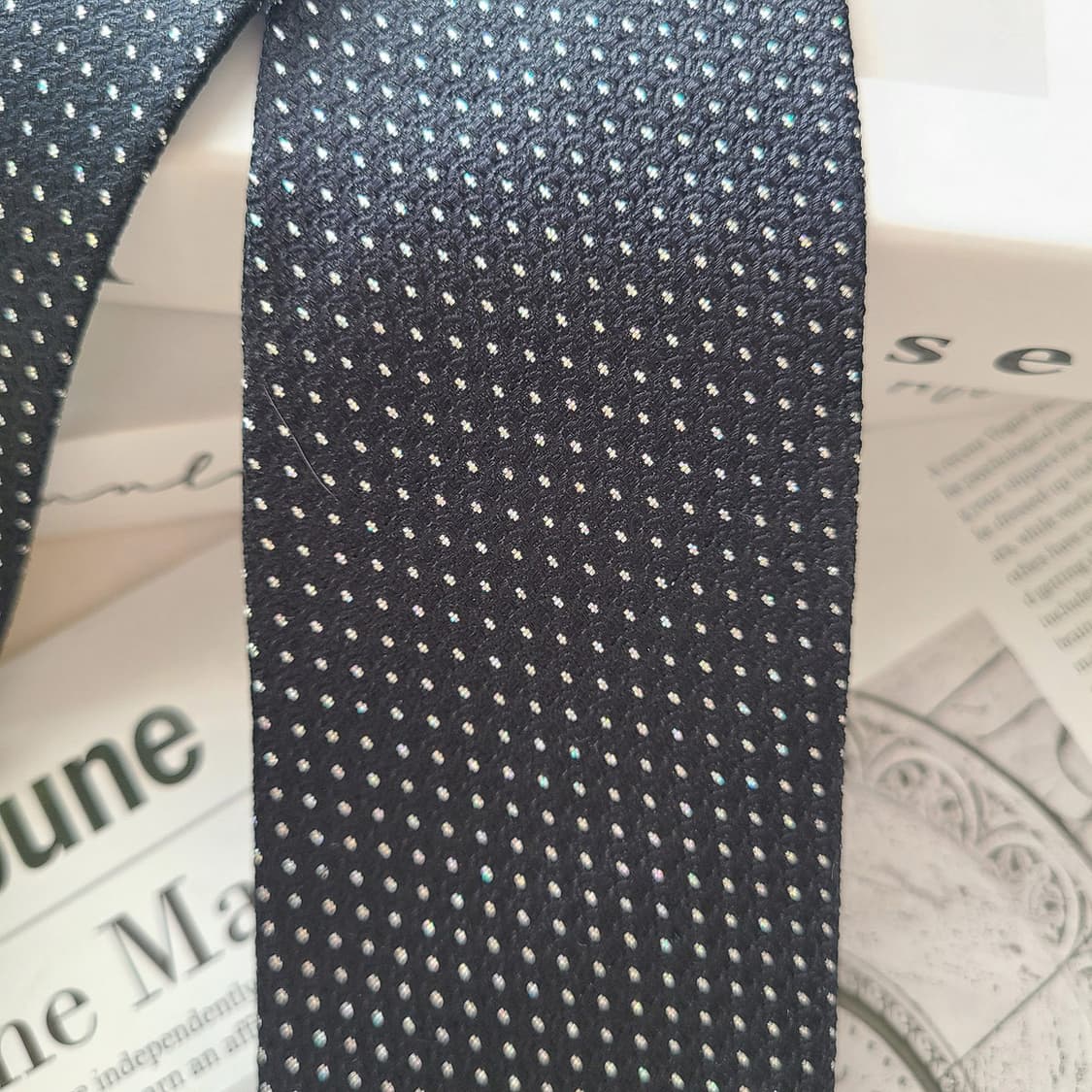아쿠아스큐텀 실크 블랙 도트 패턴 넥타이 7.1cm A+등급 E703 상품이미지9