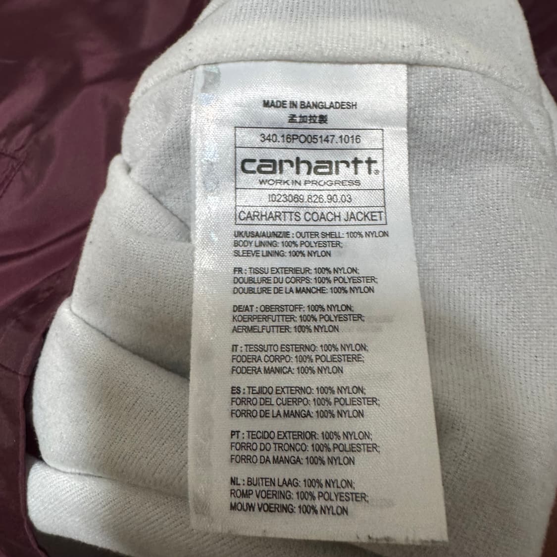 칼하트 WIP 버건디 코치자켓 상품이미지5