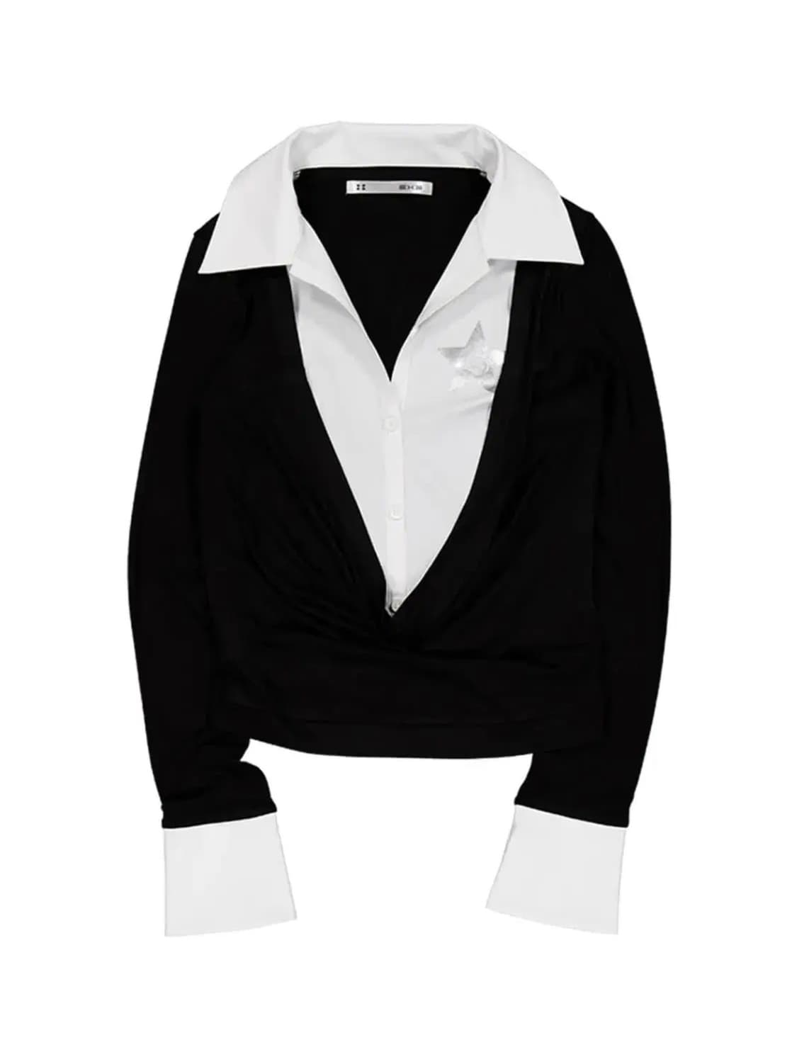 셋업이엑스이 셔츠레이어드탑 블랙 상품이미지2