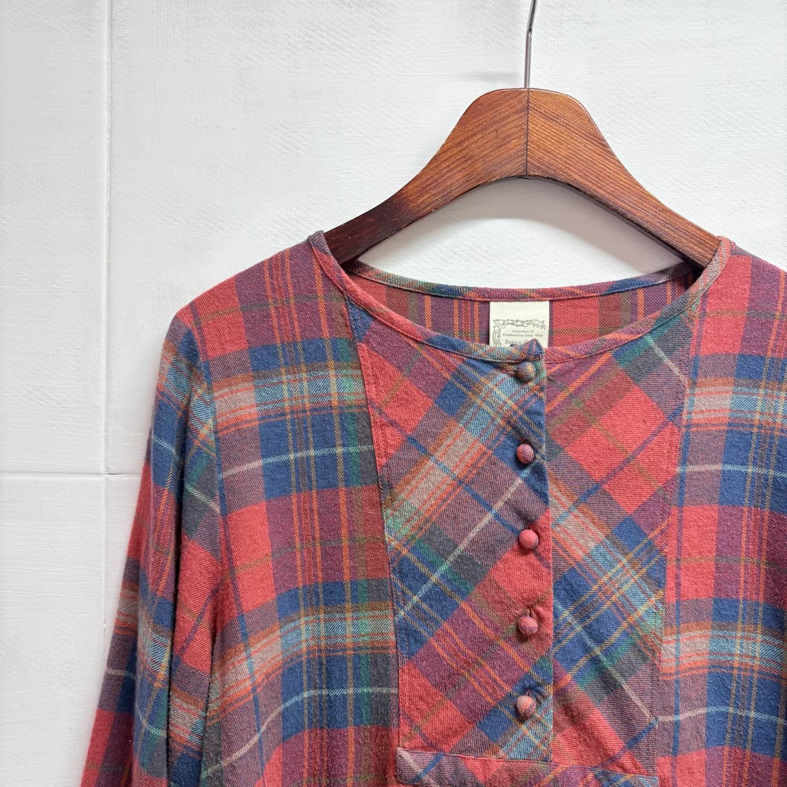 코튼 체크 언발 러블리 모리걸 블라우스 (JPN) 상품이미지2