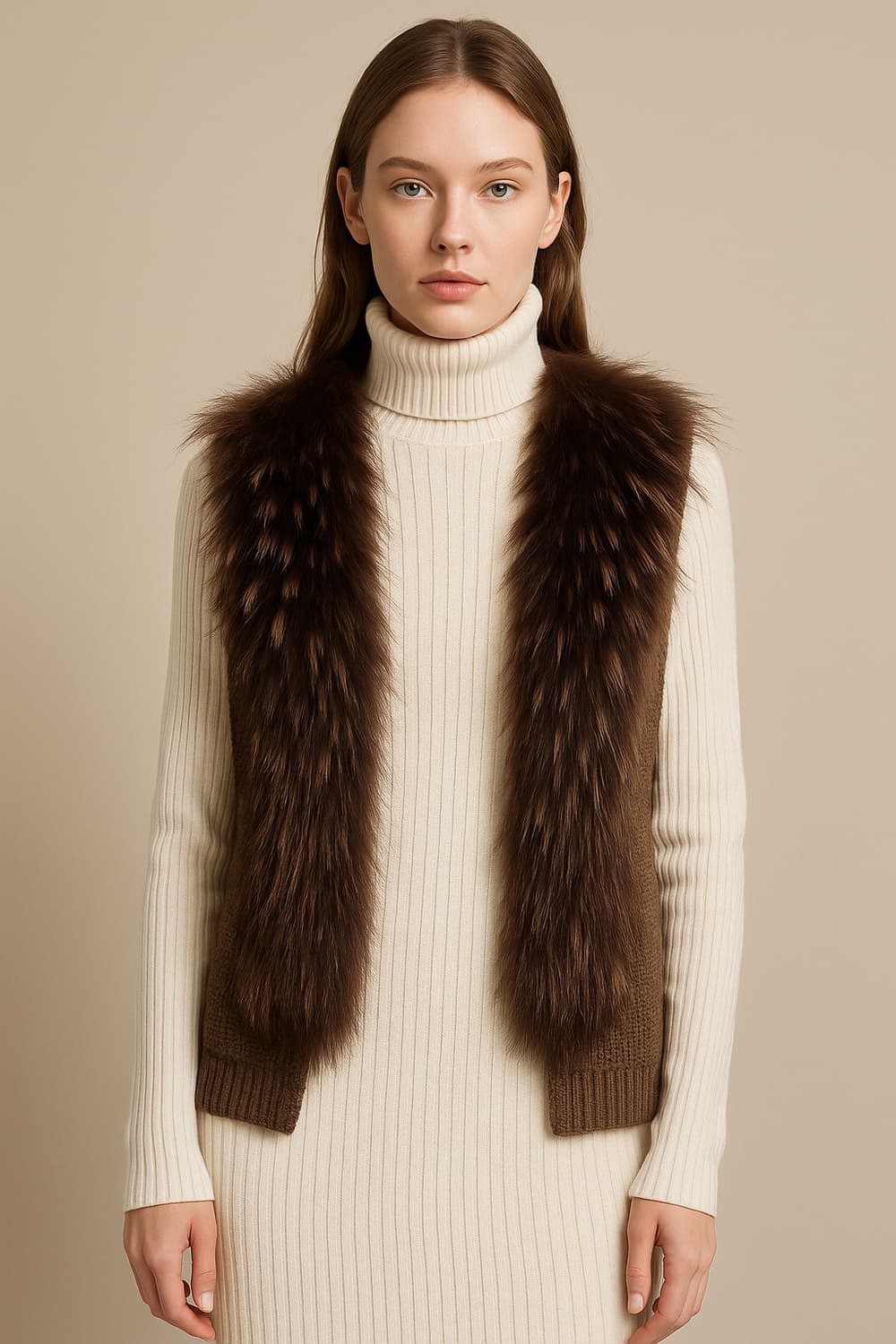 (레어템)플라스틱아일랜드 천연 라쿤퍼 니트 베스트 S 44~55 상품이미지2