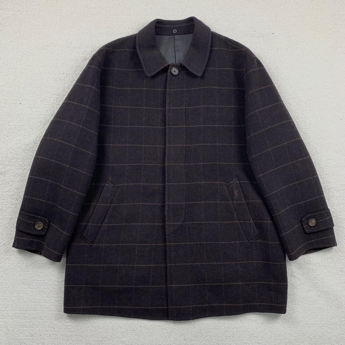 입생로랑 YSL 자수로고 브라운 체크 울 하프코트 상품이미지1