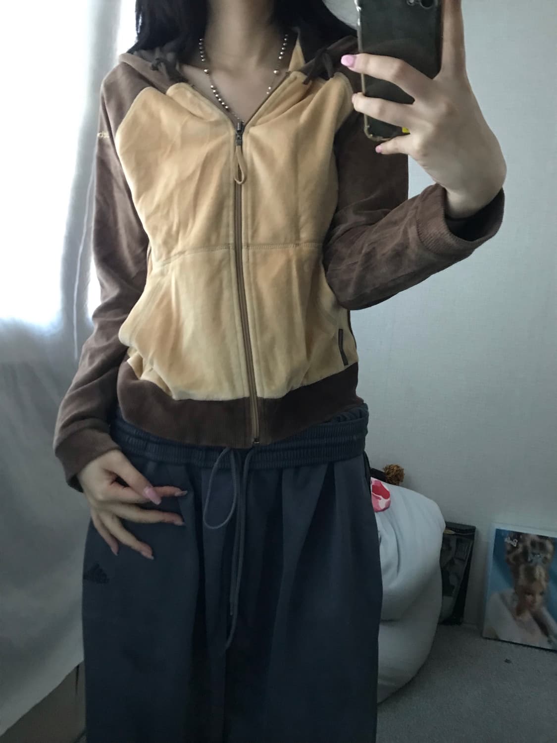 리복 브라운 나그랑 벨벳 후드집업 상품이미지3