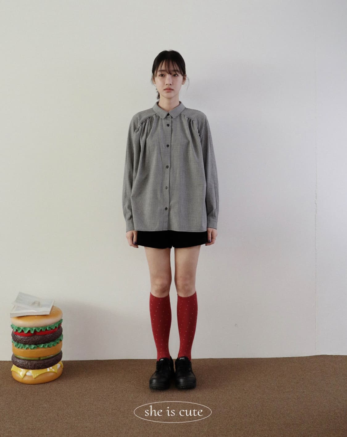 쉬이즈큐트 제인셔츠 체크 블랙 상품이미지1