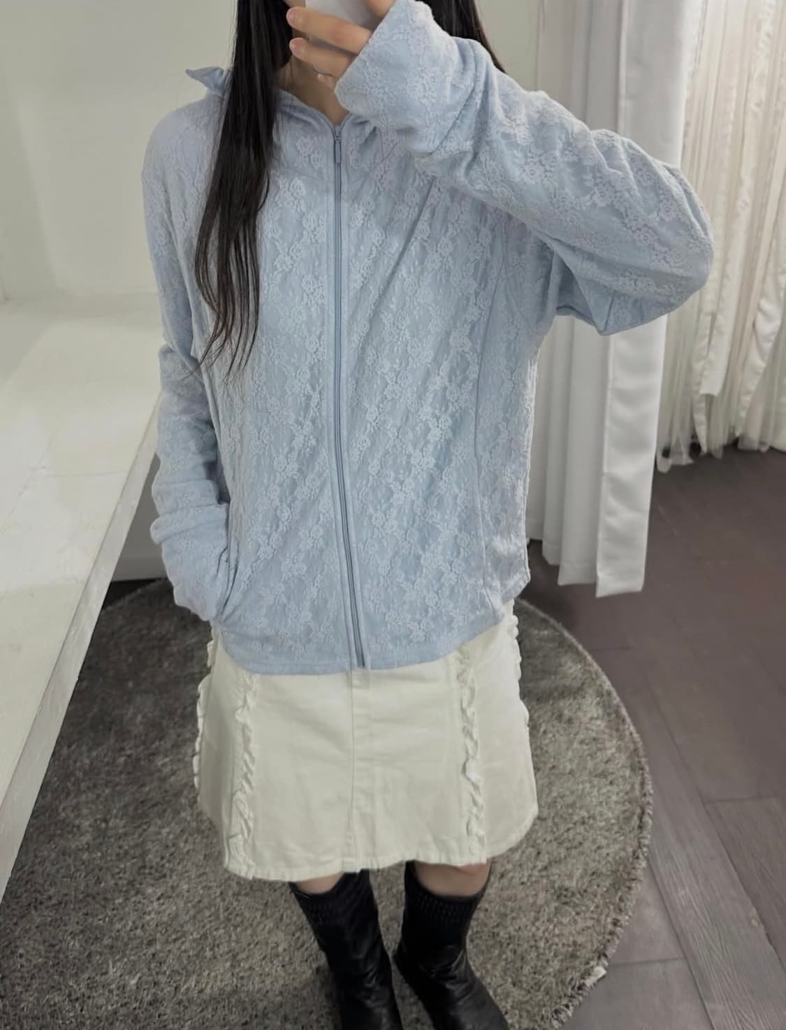 Blue lace hood zipup 상품이미지3