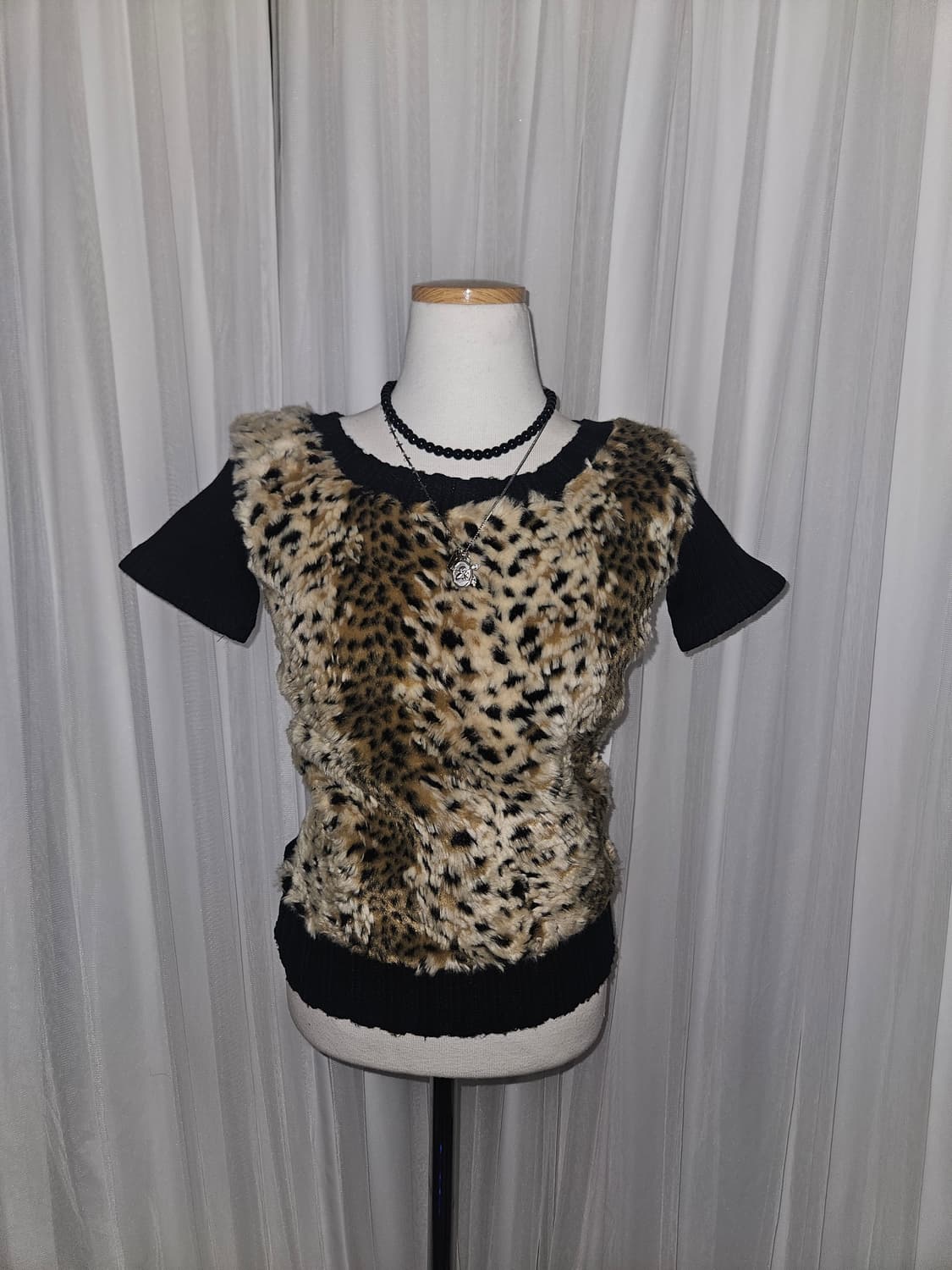 오네갸루 y2k 히메 레오파드 퍼 니트 탑 상품이미지2