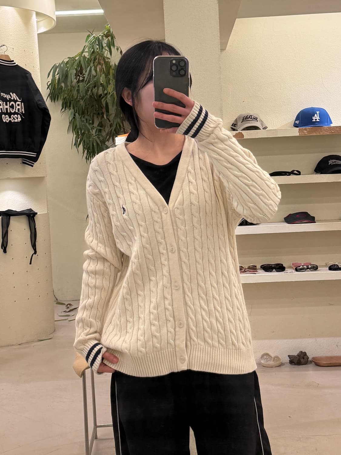 빈티지 케이블 니트 가디건 아이보리 U406 상품이미지1