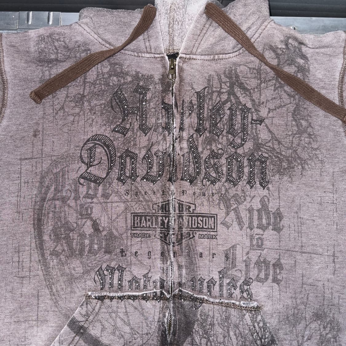 2000s 할리데이비슨 브라운 그래픽 후드 집업 상품이미지5